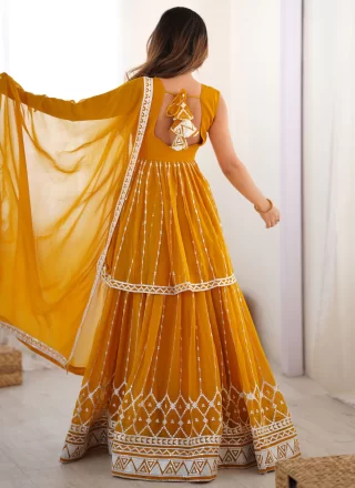 Yellow Faux Georgette Embroidered and Sequins Work Readymade Lehenga Choli