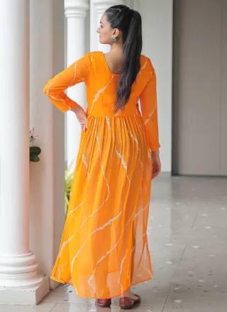 Yellow Faux Georgette Patch Border and Print Work Party Wear Kurti