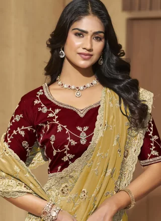 Yellow Georgette Cord, Diamond and Thread Work Contemporary Saree