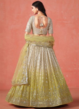 Yellow Georgette Embroidered, Sequins and Zari Work A - Line Lehenga Choli for Ceremonial