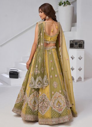 Yellow Georgette Embroidered Work A - Line Lehenga Choli