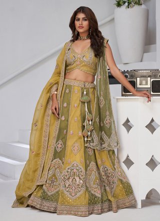 Yellow Georgette Embroidered Work A - Line Lehenga Choli