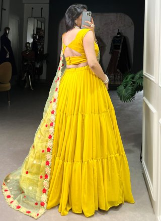 Yellow Georgette Plain Work Readymade Lehenga Choli for Sangeet