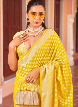 Yellow Georgette Weaving Work Contemporary Sari