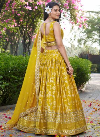 Yellow Jacquard Lehenga Choli