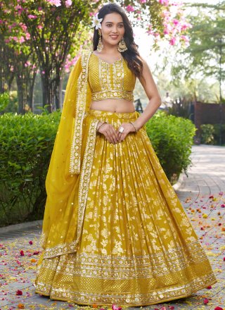 Yellow Jacquard Lehenga Choli