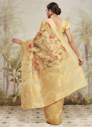 Yellow Jacquard Silk Classic Sari