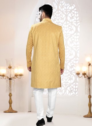 Yellow Jacquard Woven Work Indo Western for Ceremonial