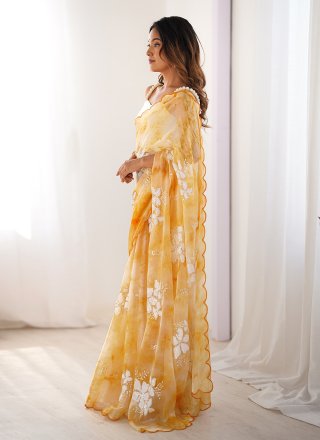 Yellow JIMMY CHU Sequins and Thread Work Designer Saree