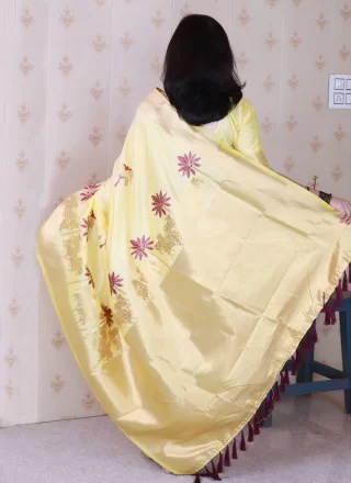 Yellow Meenakari and Woven Work Silk Classic Sari