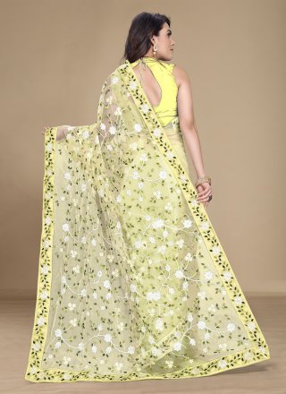 Yellow Net Contemporary Sari