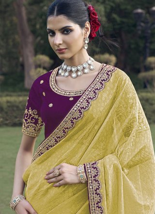 Yellow Organza Contemporary Sari