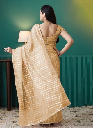 Yellow Organza Foil Print Work Classic Saree