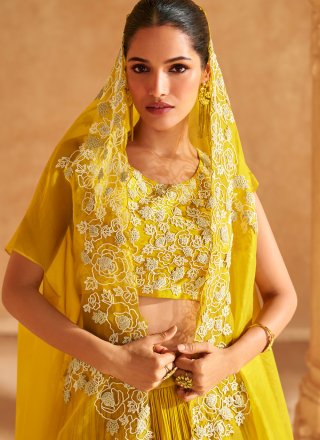 Yellow Plain Work Chinon Readymade Lehenga Choli