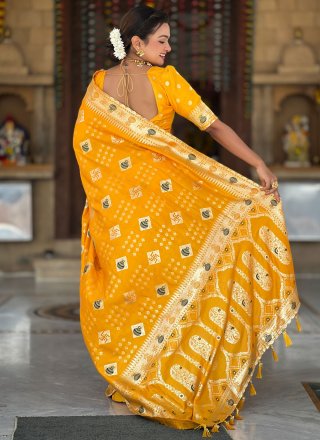 Yellow Pure Dola Meenakari and Weaving Work Trendy Saree