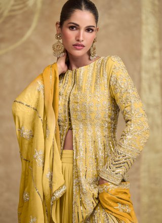 Yellow Pure Georgette Readymade Lehenga Choli In Plain
