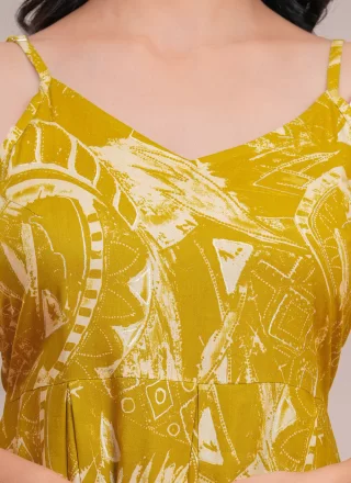 Yellow Rayon Casual Kurti with Print Work