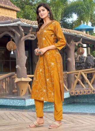 Yellow Rayon Designer Kurti with Digital Print Work
