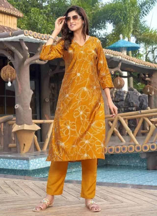 Yellow Rayon Designer Kurti with Digital Print Work