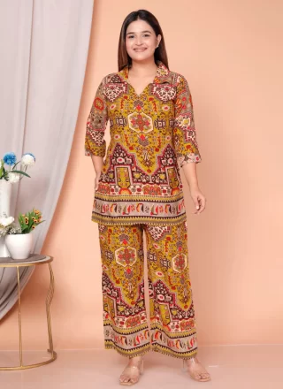 Yellow Rayon Digital Print Work Designer Kurti