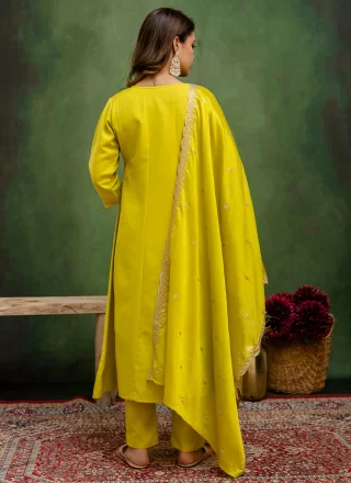 Yellow Rayon Embroidered and Zari Work Salwar Suit for Ceremonial
