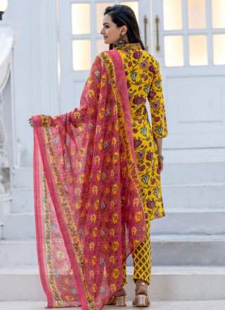 Yellow Rayon Salwar Suit with Print and Thread Work