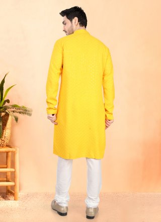 Yellow Rayon Sequins and Thread Work Kurta Pyjama