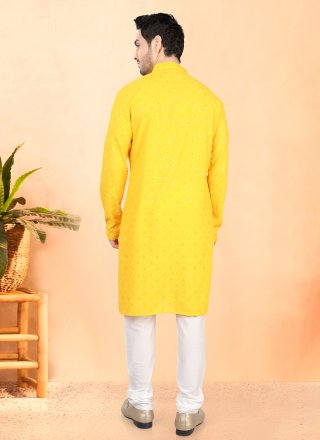 Yellow Rayon Sequins and Thread Work Kurta Pyjama