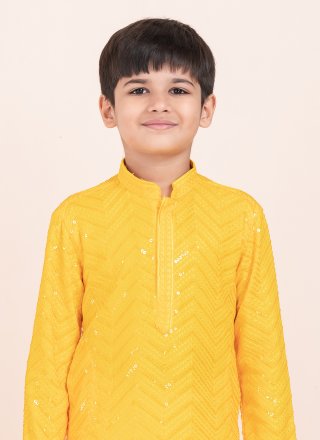 Yellow Sequins Work Rayon Kurta Pyjama