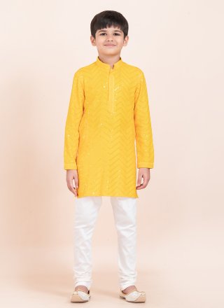 Yellow Sequins Work Rayon Kurta Pyjama