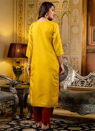 Yellow Shimmer Party Wear Kurti with Embroidered Work