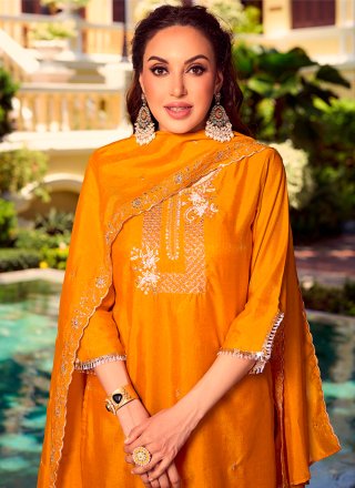 Yellow Shimmer Salwar Suit with Embroidered and Hand Work