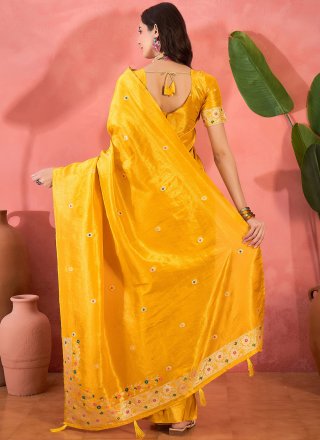Yellow Shimmer Trendy Saree with Jacquard and Woven Work