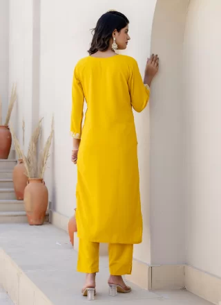 Yellow Silk Blend Embroidered Work Salwar Suit