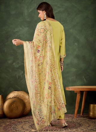 Yellow Silk Blend Readymade Salwar Suit