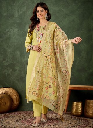 Yellow Silk Blend Readymade Salwar Suit