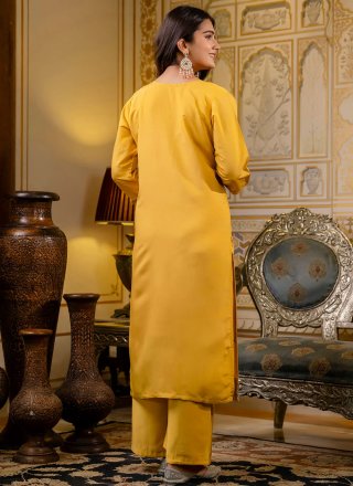 Yellow Silk Blend Salwar Suit with Embroidered, Sequins and Zari Work