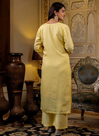 Yellow Silk Blend Straight Salwar Suit
