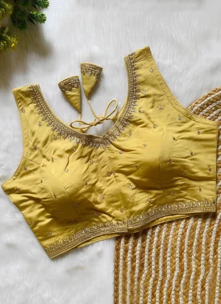 Yellow Silk Blouse with Embroidered and Zari Work for Casual
