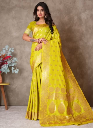 Yellow Silk Classic Saree with Weaving Work