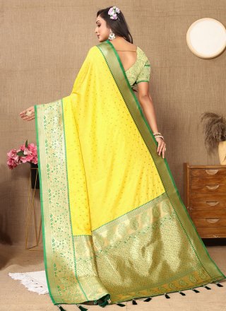 Yellow Silk Classic Sari with Jacquard Work