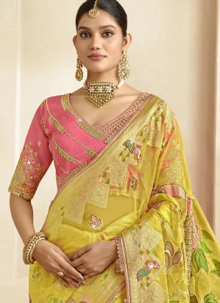 Yellow Silk Contemporary Saree