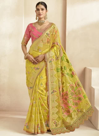 Yellow Silk Contemporary Saree