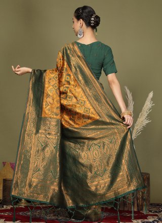 Yellow Silk Contemporary Sari
