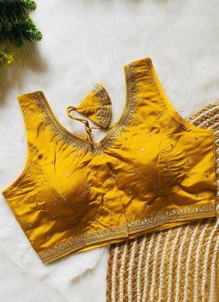 Yellow Silk Designer Blouse with Embroidered and Zari Work