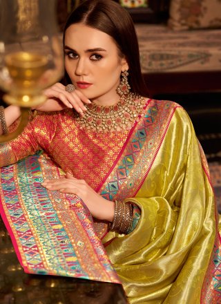 Yellow Silk Designer Sari