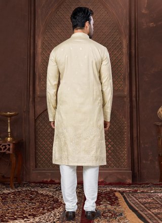 Yellow Silk Embroidered, Thread and Zari Work Kurta Pyjama