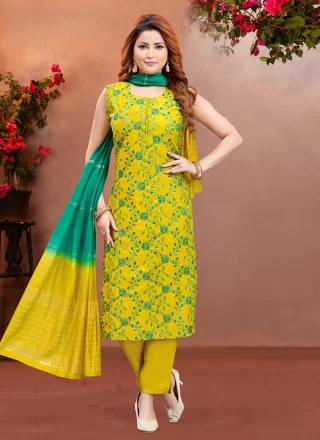 Yellow Silk Embroidered Work Salwar Suit for Ceremonial