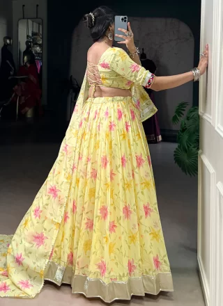 Yellow Silk Floral Patch and Lace Work Readymade Lehenga Choli