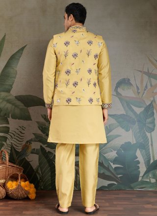 Yellow Silk Kurta Payjama with Jacket